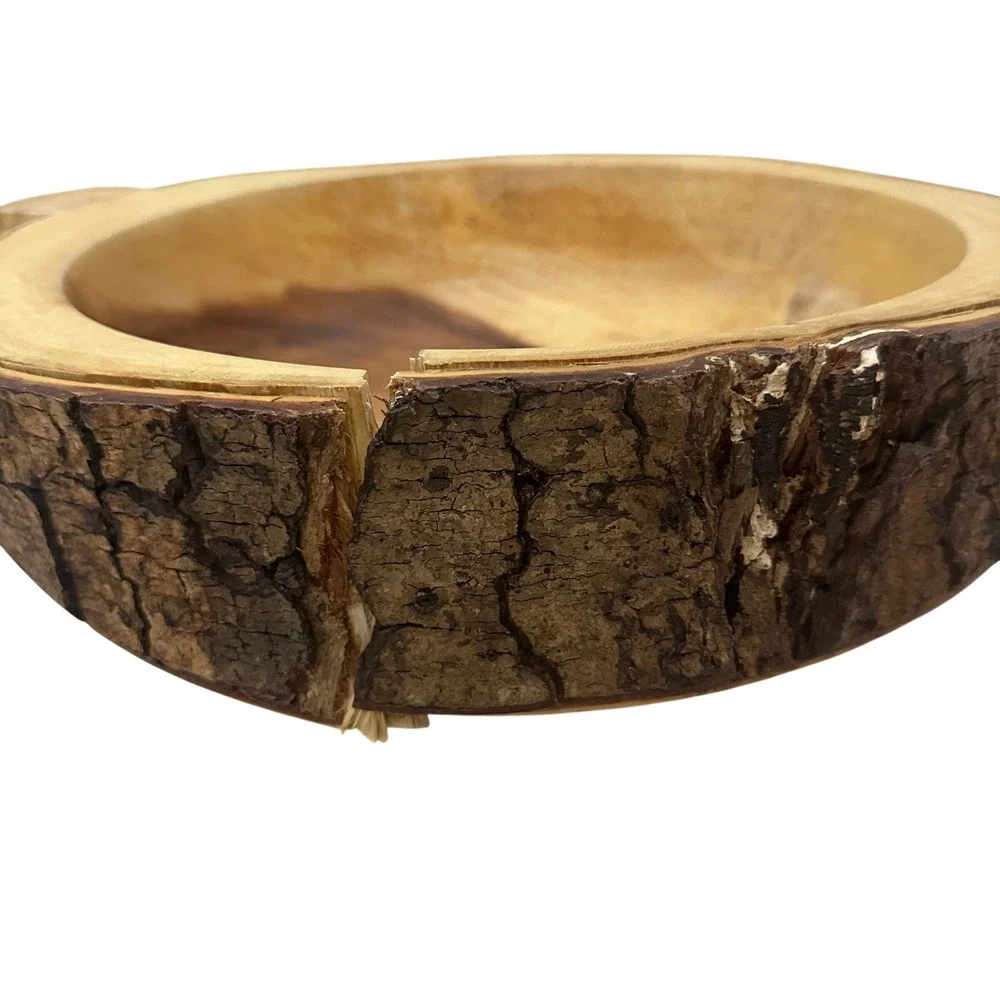 Acacia Collection Handcrafted Live Edge Acacia Wood Bowl with Bark Handles 17in‎